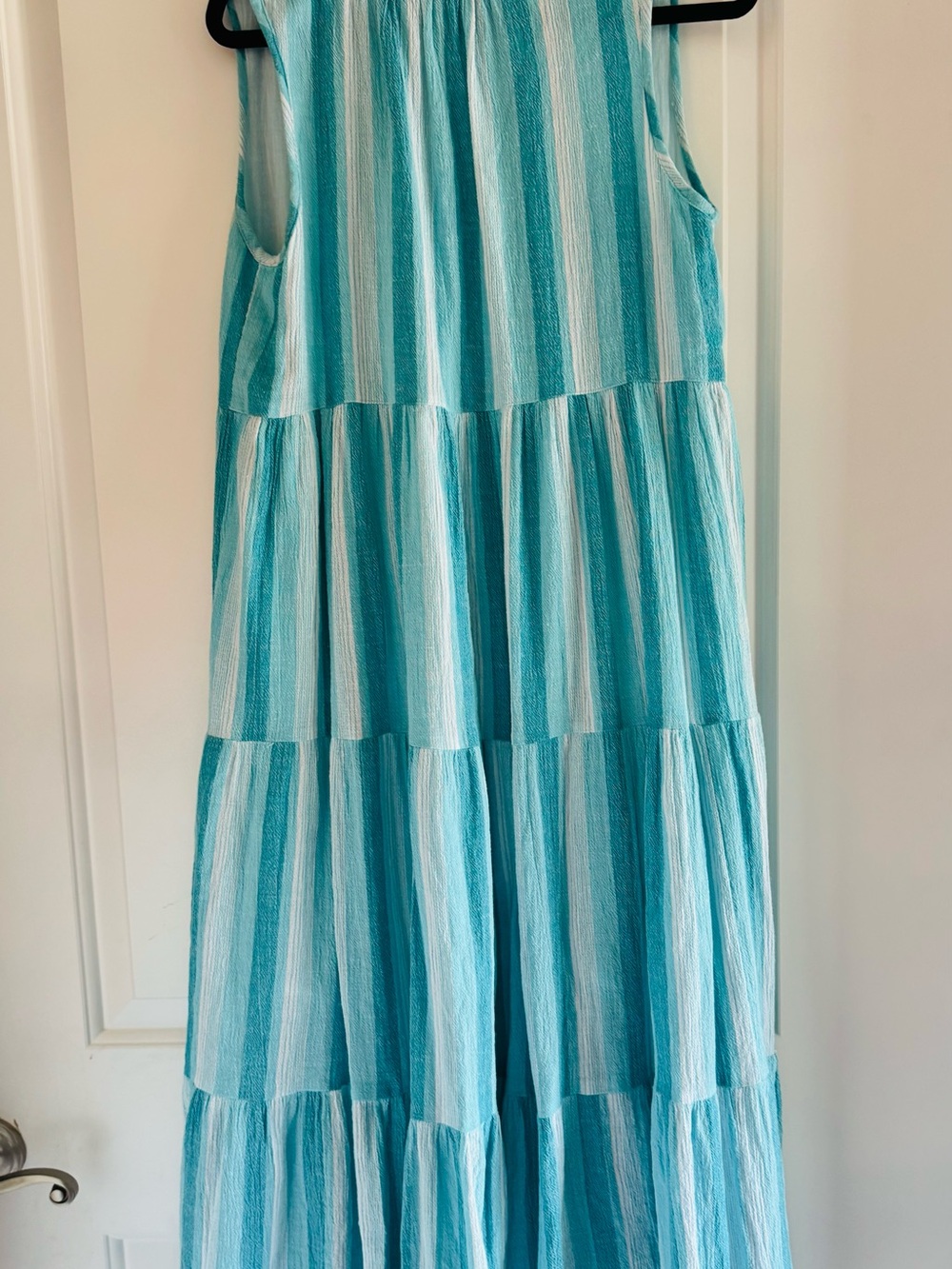 Tuckernuck Salty Paloma Aquamarine Stripe Tiered Caftan Maxi Dress XS Cotton - Picture 7 of 9
